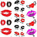 Yesallwas タトゥーシール 口紅 6枚セット 赤 紫 kiss ハート 唇 キス タトゥーステッカー ボディーシール 刺青シール 防水 レディース Se...