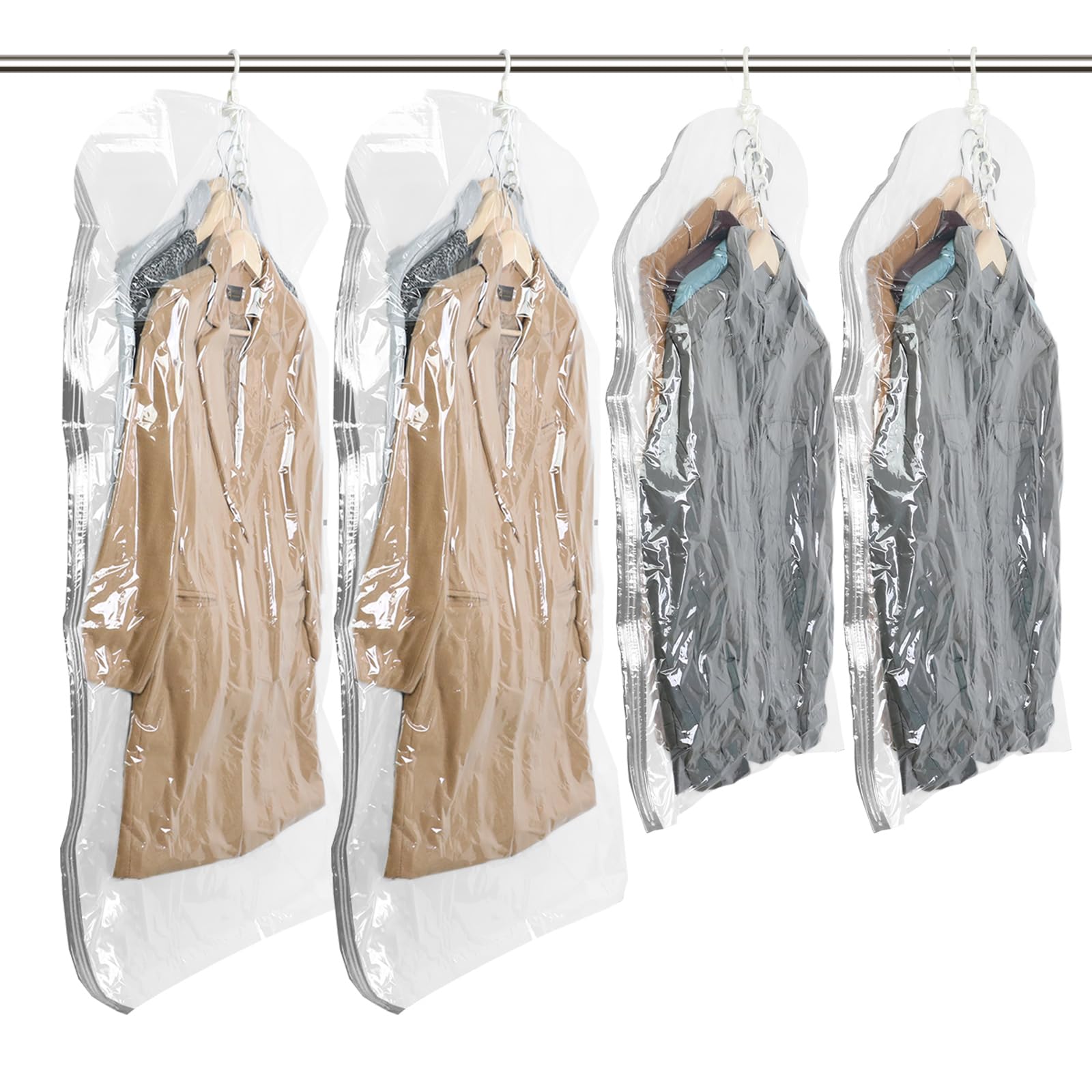 TAILI 圧縮袋 衣類圧縮袋 吊るせる圧縮袋 4枚組 コート洋服収納袋 吊り下げ 真空 収納 衣類カバー 省スペースバッグ 掃除機対応 バッグハンガー 和服 ...