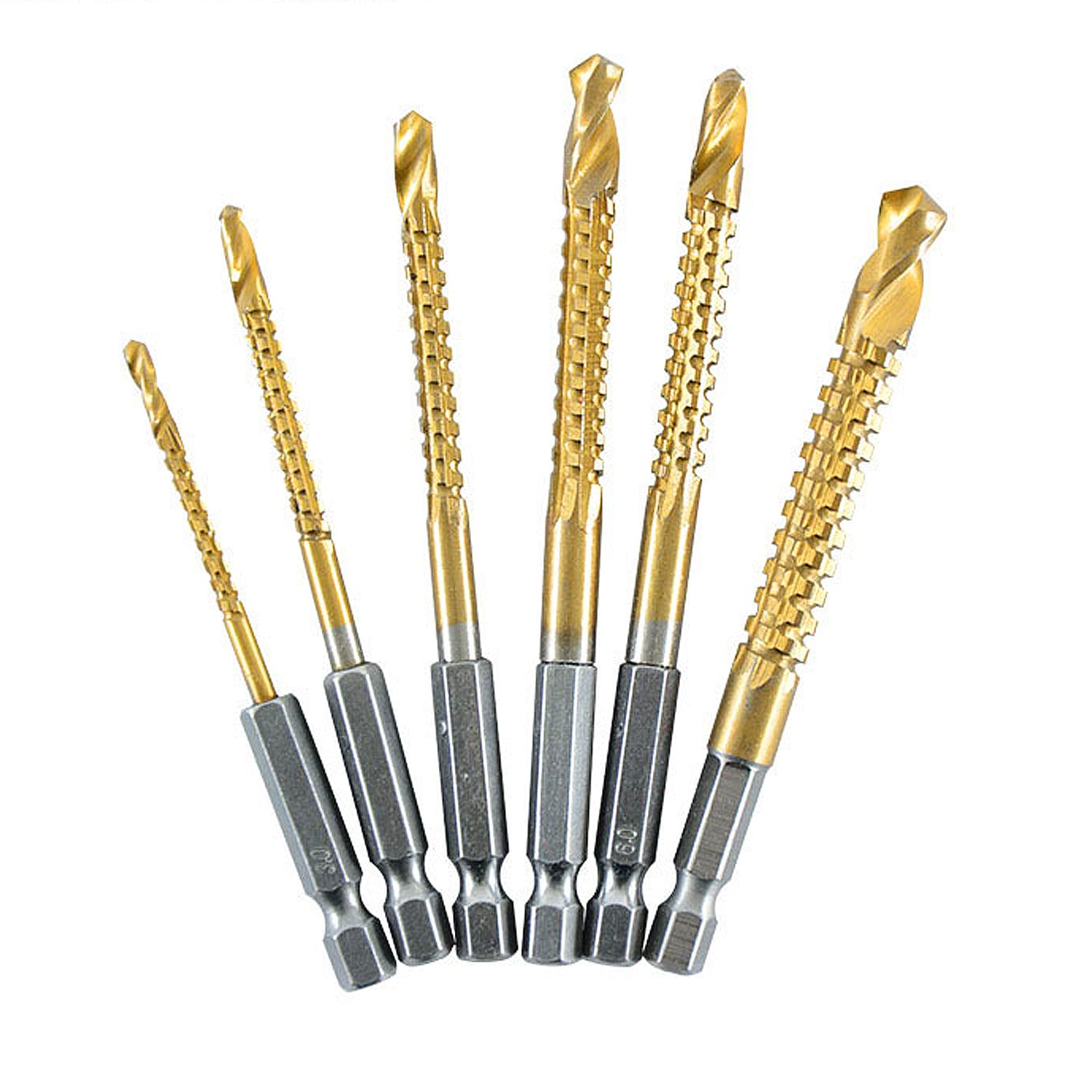 【送料無料】Kimlonton 6本入りセット鋸歯状ツイストドリルビット チタンコーティング麻花ドリルビット..