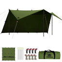 GOGlamping HENGEN+スクエアタープTC 正方形タープ ポリコットン 焚き火可 【19箇所ループ・特殊防水テープ付き】500mm耐水圧 撥水加工 遮光/遮熱/難燃 ソロキャンプ 軽量 コンパクト キャンプ アウトドア (グリーン(2.95m))