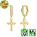 KRKC&CO クロス ピアス 十字架 フープピアス ジルコニア メンズ シルバー925 両耳 15mm直径 14K金メッキ 金属アレルギー対応 レディース 揺...