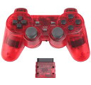 【送料無料】Fancyan PS2 用 ワイヤレスコントローラー DUAL SHOCK2 ゲームパット 互換対応 日本語説明書 (透明赤)