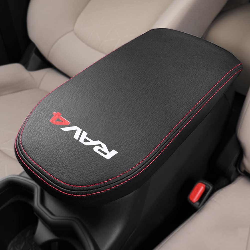 【送料無料】Kayafar トヨタ RAV4 50系 専用 アームレストカバー レザー カバー RAV4 コンソールボックスカバー アームレストボックス アクセサリー NEW RAV4 カスタム 内装 パーツ ドレスアップ 傷 汚れ防止 2019年〜50系 5代目 対応 (ブラック+赤い糸)