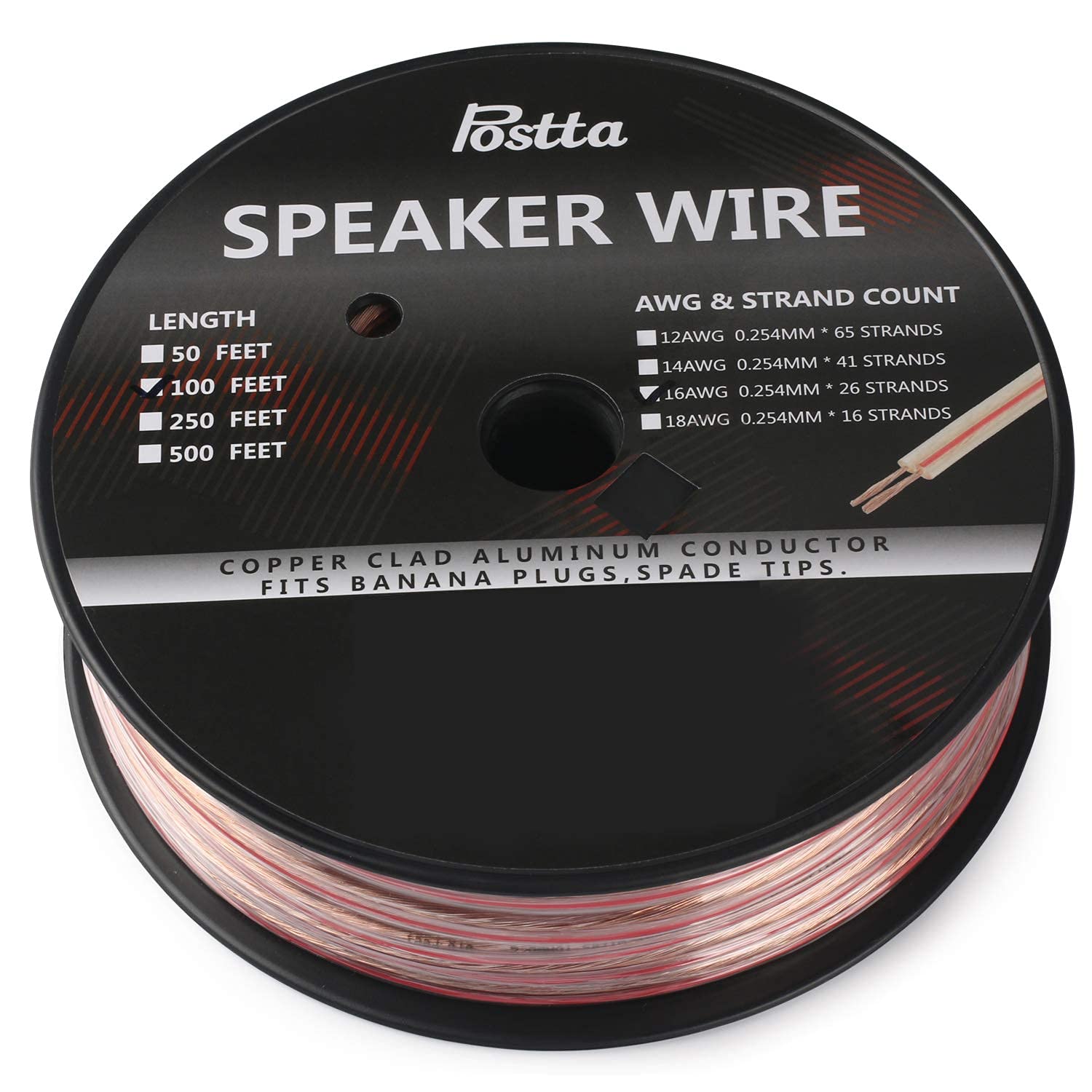 【送料無料】Postta スピーカーケーブル 銅とアルミのクラッド鋼素材 CCA スピーカーワイヤー 16ゲージ 30m