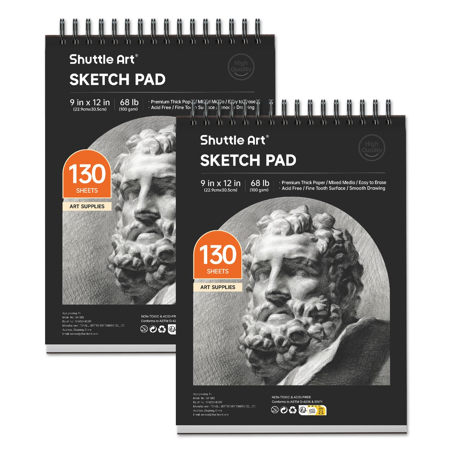 【送料無料】Shuttle Art スケッチブック 130枚 2冊セット スパイラル製本 図案付 画用紙 クロッキーブック お絵かき帳 落書き帳 自由帳 写生帳...