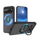 QUEASON【Google Pixel 9/9Pro 通用 MagSafe対応 ケース】360°回転スタンド ワイヤレス充電対応 pixel9 ケース リング付き 米軍MIL規格 グーグルピクセル9 ケース magsafe 超強磁力 落下防止 googleピクセル9 ケース 耐衝撃 pixel9 pro ケース 半透明 防指紋(ブラック