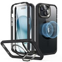【米軍MIL規格超え保護】ESR iPhone 15 ケース 耐衝撃 MagSafeケース レンズスタンド内蔵 iPhone15 ケース マグネットケース スタンド付き 360°全面保護 いphone15 ケース ワイヤレス対応 黄ばみなし アイフォン15 ケース クリアブラック