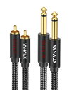 【送料無料】6.35mm rca 変換ケーブル VANAUX rca フォン ケーブル 2x6.35mm to 2RCAケーブル モノラルフォンプラグ TS 変換ステレオオーディオ分配アダプターケーブル オーディオインターフェース ミキサー アンプ スピーカーなど用(1M)
