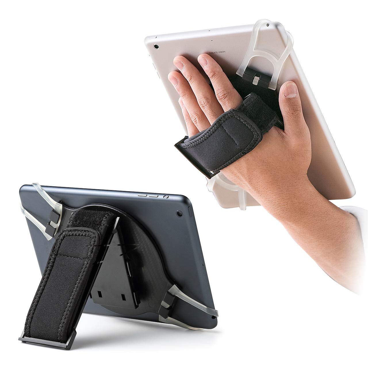 【送料無料】サンワダイレクト タブレット iPad 手持ちホルダー スタンド機能 200-TABA001