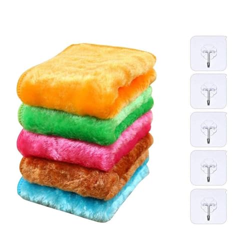 【送料無料】【5枚5色セット】水だけで油汚れや醤油汚れが落ちる不思議なクロス 厚手タイプ 吸水タオル..