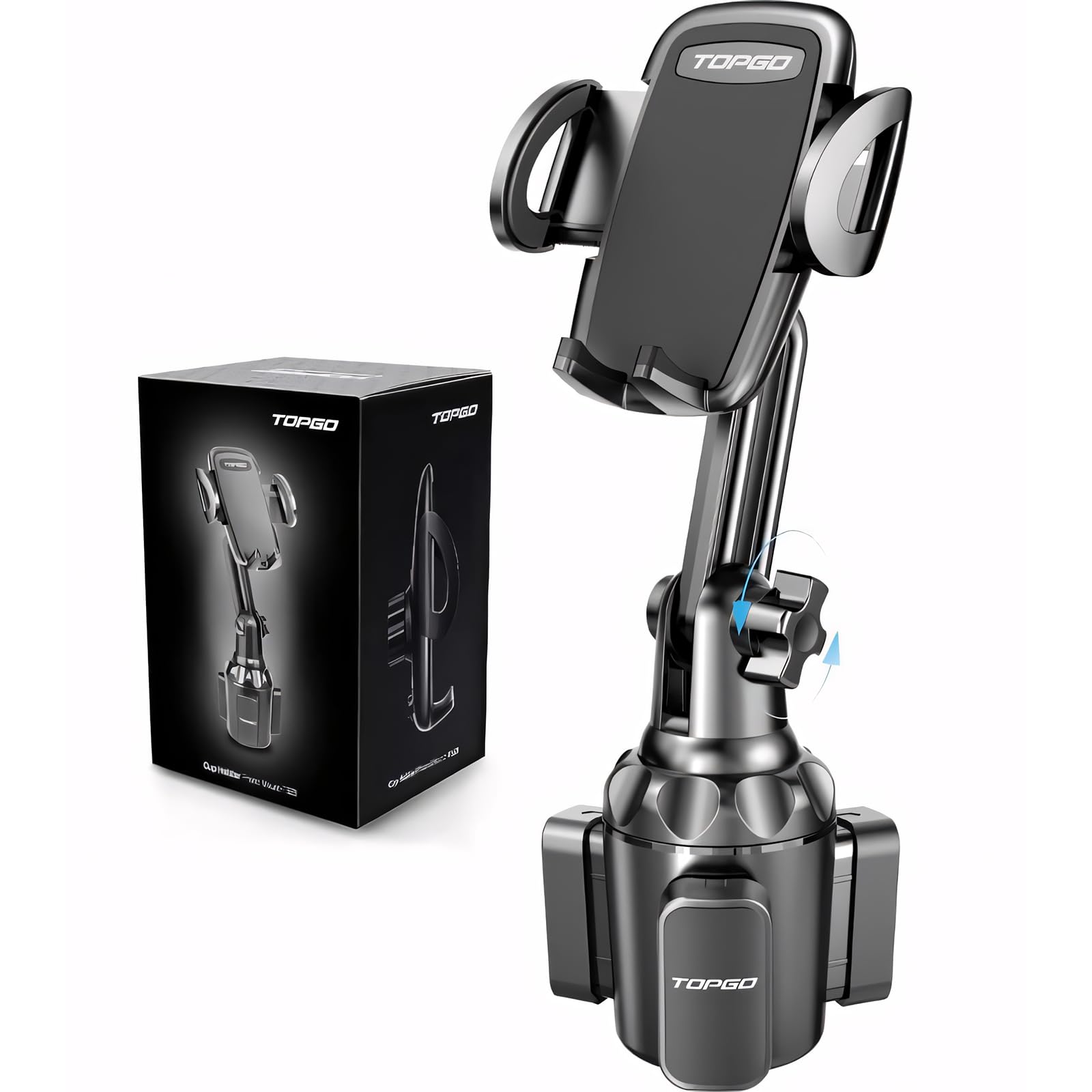 TOPGO スマホホルダー 車 ドリンクホルダー 車載ホルダー カップホルダー スマホスタンド 車 【 機械式伸縮アーム・ワンタッチ取り外し】 車載 携帯ホルダー 片手操作 安定性拔群 縦・横・上下・左右自在調節 360度回転 iPhone 16 Pro Max/Galaxy S23 Ultra 多機種対応(