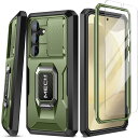 Tongate Samsung Galaxy S24 ケース、【スクリーンプロテクター&スライドカメラカバー】リングキックスタンド付き二重層ギャラクシー S24 ケース、ミリタリーグレード耐衝撃ヘビーデューティ保護ケース、グリーン