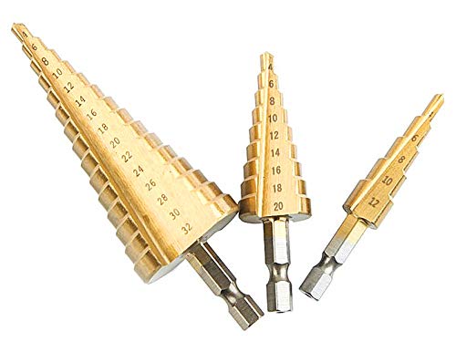 【送料無料】TSUCIA ステップドリル 4-32mm 4-20mm 4-12mmチタンコーティング 六角軸 3本セット