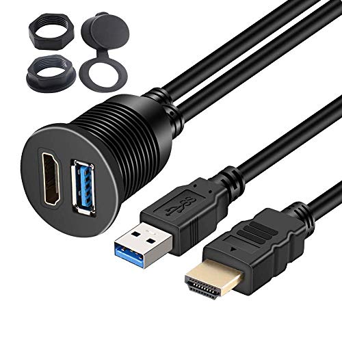 【送料無料】Timloon 車用 HDMI&USB3.0 延長パネル USB3.0入力ポート＆HDMI入力ポート オーディオ中継 オーディオパーツ 防水ケーブル ダッシュボードキッ(2メートル)
