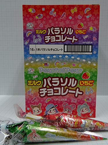 【送料無料】不二家 パラソルチョコ ミルク いちご （1箱16本入り） 伝票名1本パラソルチョコレート