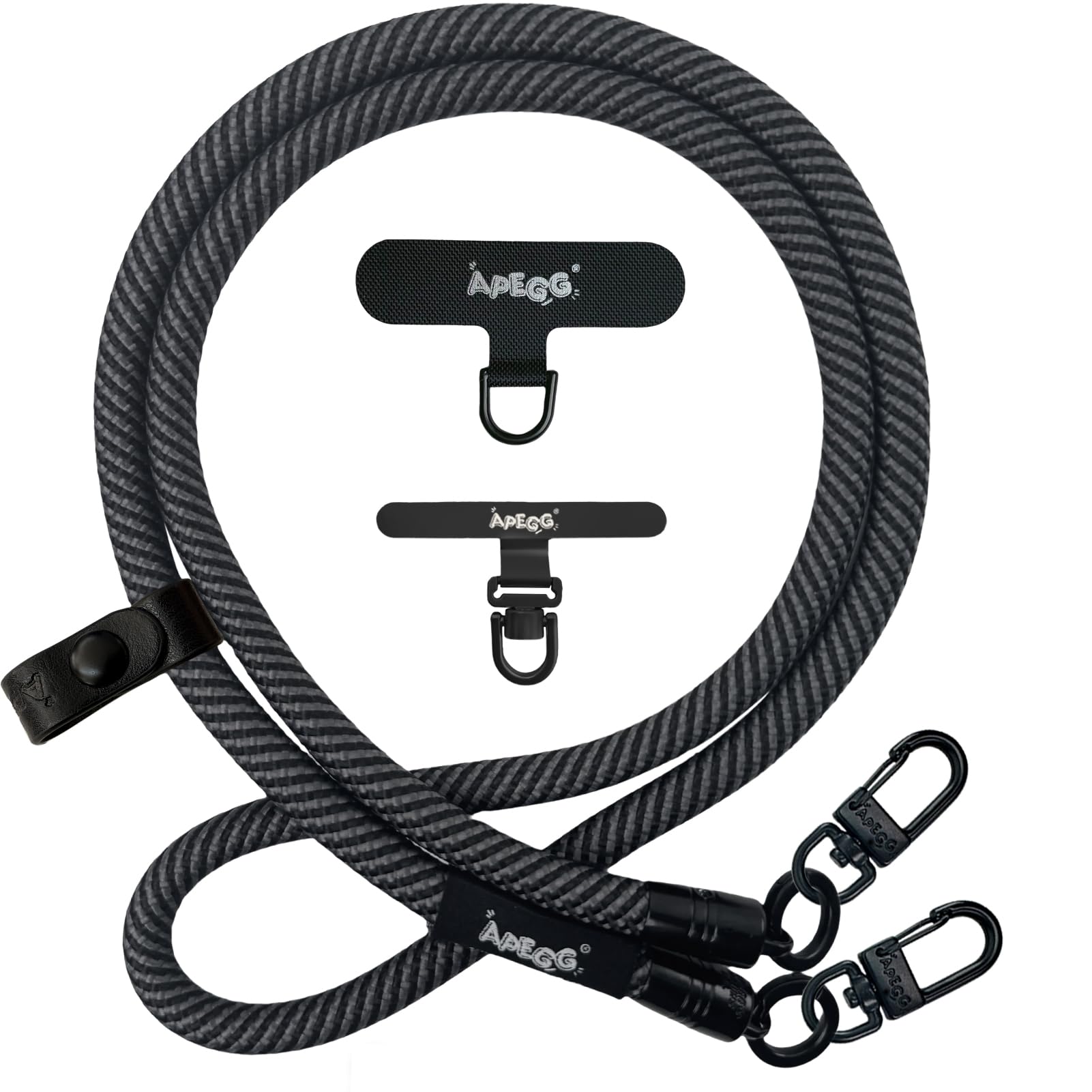 【送料無料】[APEGG] 携帯ストラップ スマホショルダーストラップ 首掛け・肩掛けストラップ 長さ120cm 太さ10mm 頑丈な金属パーツ 落下防止 ストラップホルダー2枚付き 全機種対応 色：Carbon&Black、サイズ：10MM