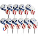 【送料無料】ゴルフアイアンカバー マグネット式開閉 ゴルフヘッドカバー ウェッジカバー 高級 PUレザー 軽量 防水 耐摩耗 番号刺繍 ヘッド保護カバー LT-016 色:ホワイトUSA(ショート、11枚セット)