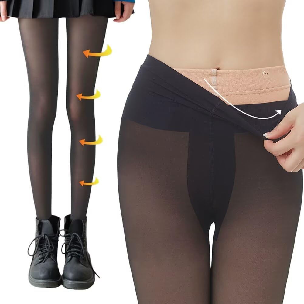 【送料無料】[Eukkis] 取り替える裏起毛ストッキング風タイツ 二重生地 素足透け感フェイクタイツ 着圧美脚 伝線しにくい毛玉防止加工 滑らかストッキング 秋冬防寒保温発熱 レディース あったか厚手パンスト ハイウエスト 色：グレーブラック、サイズ：M