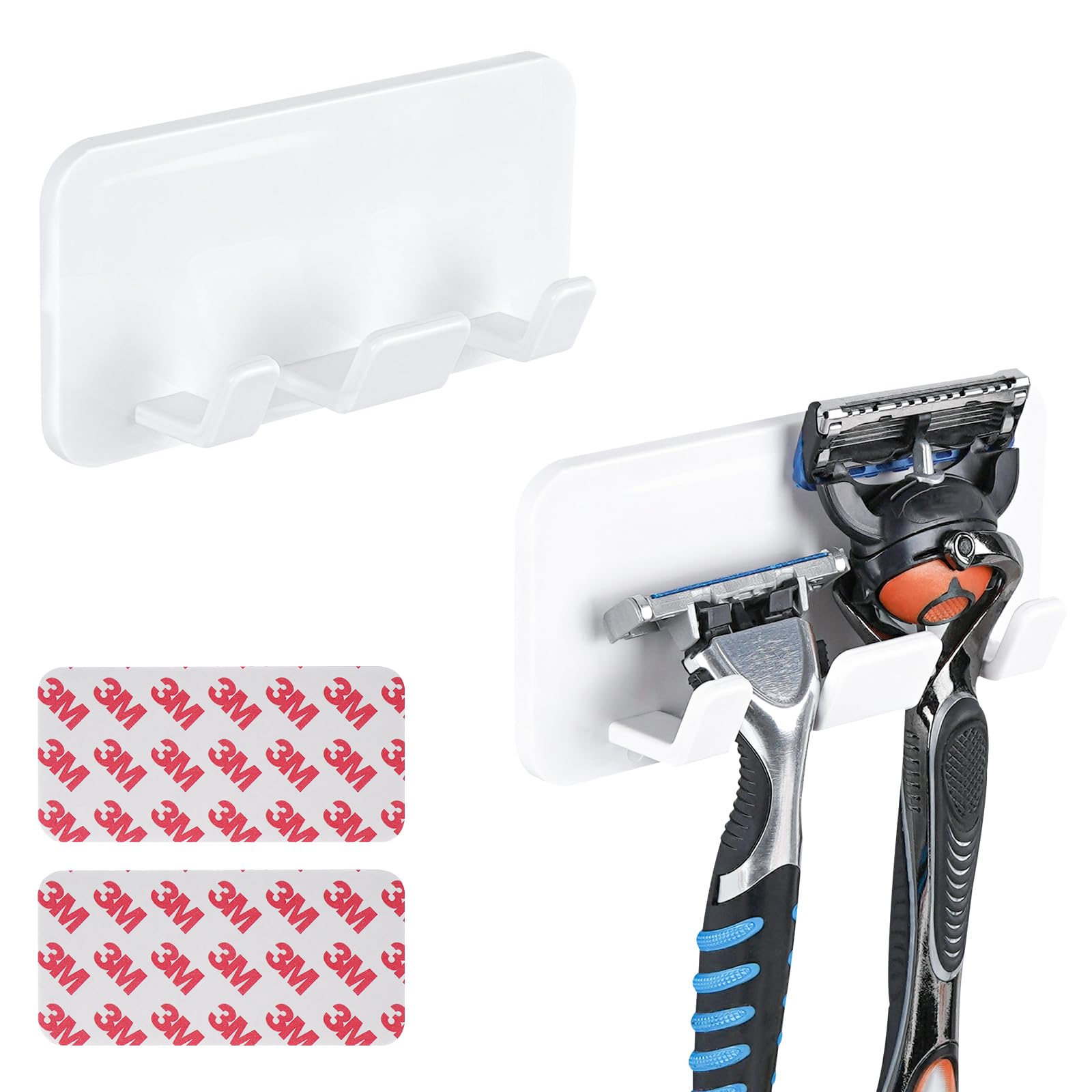 【送料無料】Linkidea 2パックホルダーカミソリ、シャワー壁用シェーバースタンド、ジレットフュージョン5パワー、プログライドシールドパワー、ドルコ対応カミソリホルダー（ホワイト） 色：White