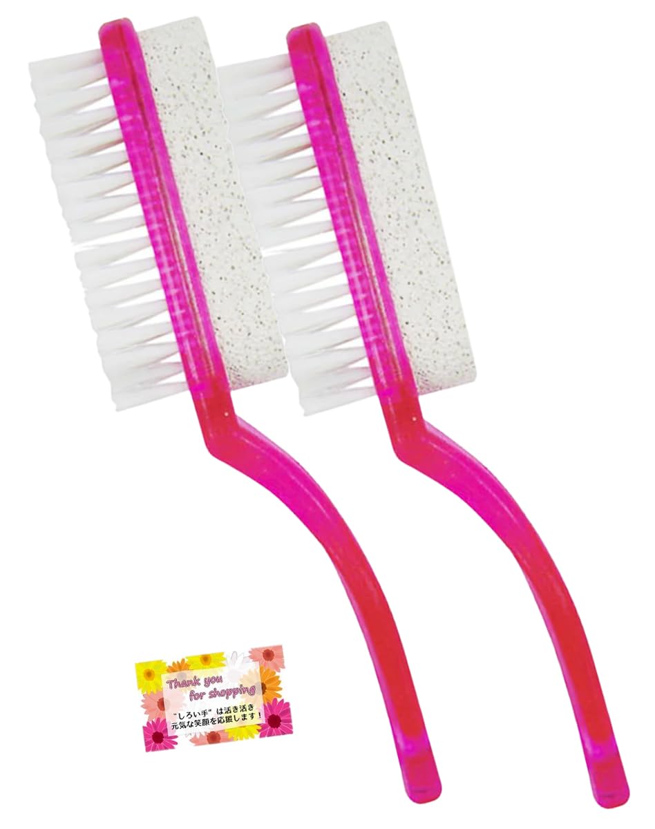 【送料無料】【2WAYで場所をとらない!】 角質ケア!ブラシ付ハンドル軽石 かかとケア お風呂 スキンケア 2色アソート 【2個セット】 色:ピンク、ブルー、サ...