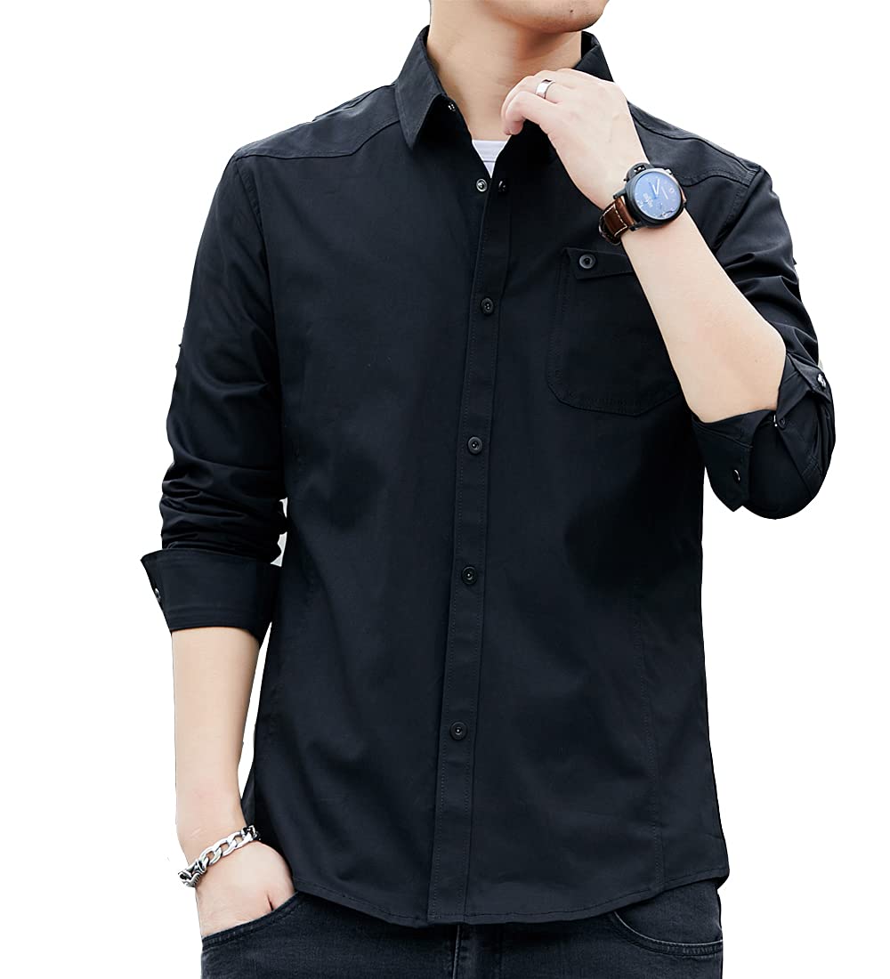 【送料無料】[Amyni] シャツ メンズ 長袖 半袖 カジュアル 無地 オックスフォード シャツ メンズ カジュアル コットン シャツ メンズ 色：#3—ブラック、サイズ：3XL