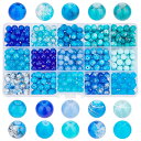 【送料無料】Ph Pandahall 15種 青いガラスビーズ 450個 8 mm ブルー オーシャン風 丸ビーズ DIY 糸通しビーズ 手芸 アクセサリー 収納ケース付き