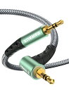 【送料無料】RAWAUX 3.5mmオーディオケーブル 片側L字TRSケーブル 3.5mmオス to オス ステレオAuxケーブル 24K金メッキミニプラグ ヘッドホンケーブル ヘッドホン/タブレット/ノートPC/車 電話/スピーカー (1M, グリーン)