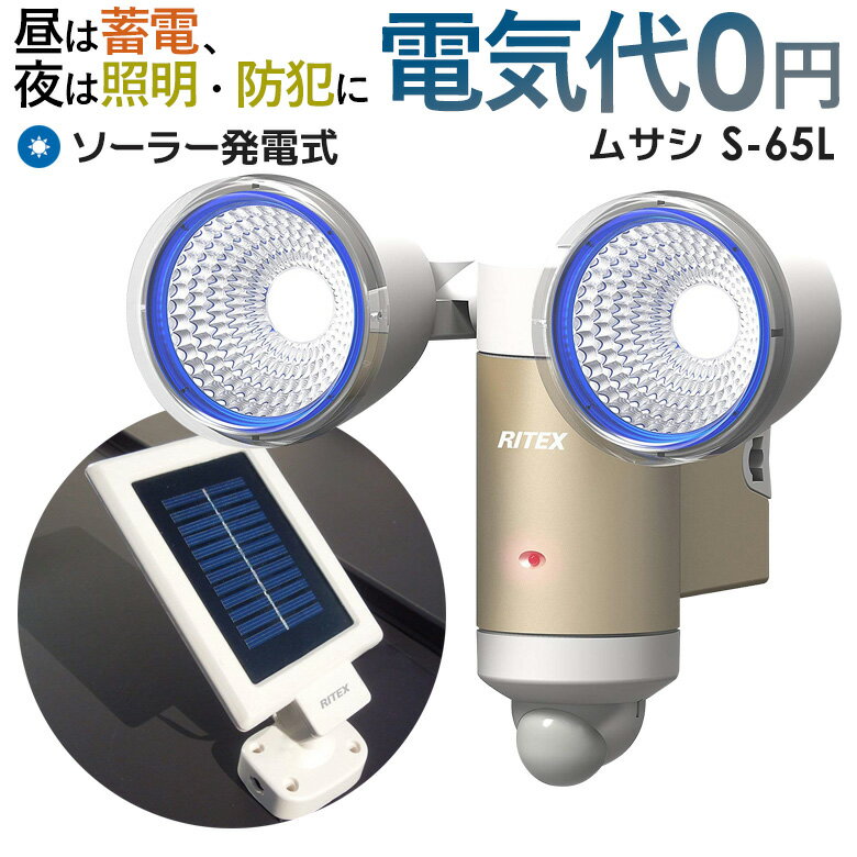 人気のため再入荷 【59％引き】 人感センサーライト 屋外 防犯ライト センサーライト ムサシ RITEX 3W 2LED ソーラーセンサーライト S-65L センサーライト led ledライト ソーラーライト 防犯…