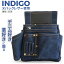 腰袋 朱雀 ヌバック四型「INDIGO」墨つぼホルダー付き（SZN-834NV） 釘袋 道具袋 工具差し 収納 小物入れ 道具入れ 牛革 デニム風 ジーンズ風 インディゴ ブルー ポーチ 大工道具 DIY 工具 ヒマサ金物