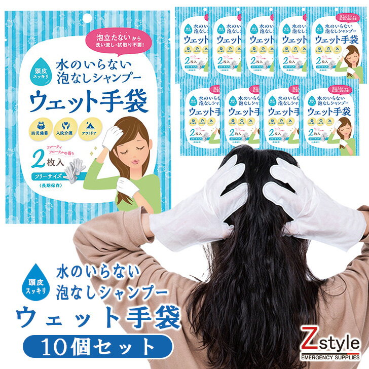 楽天ランキング1位獲得 水のいらない泡なしシャンプー ウェット手袋 10個セット 水不要 シャンプー 水..