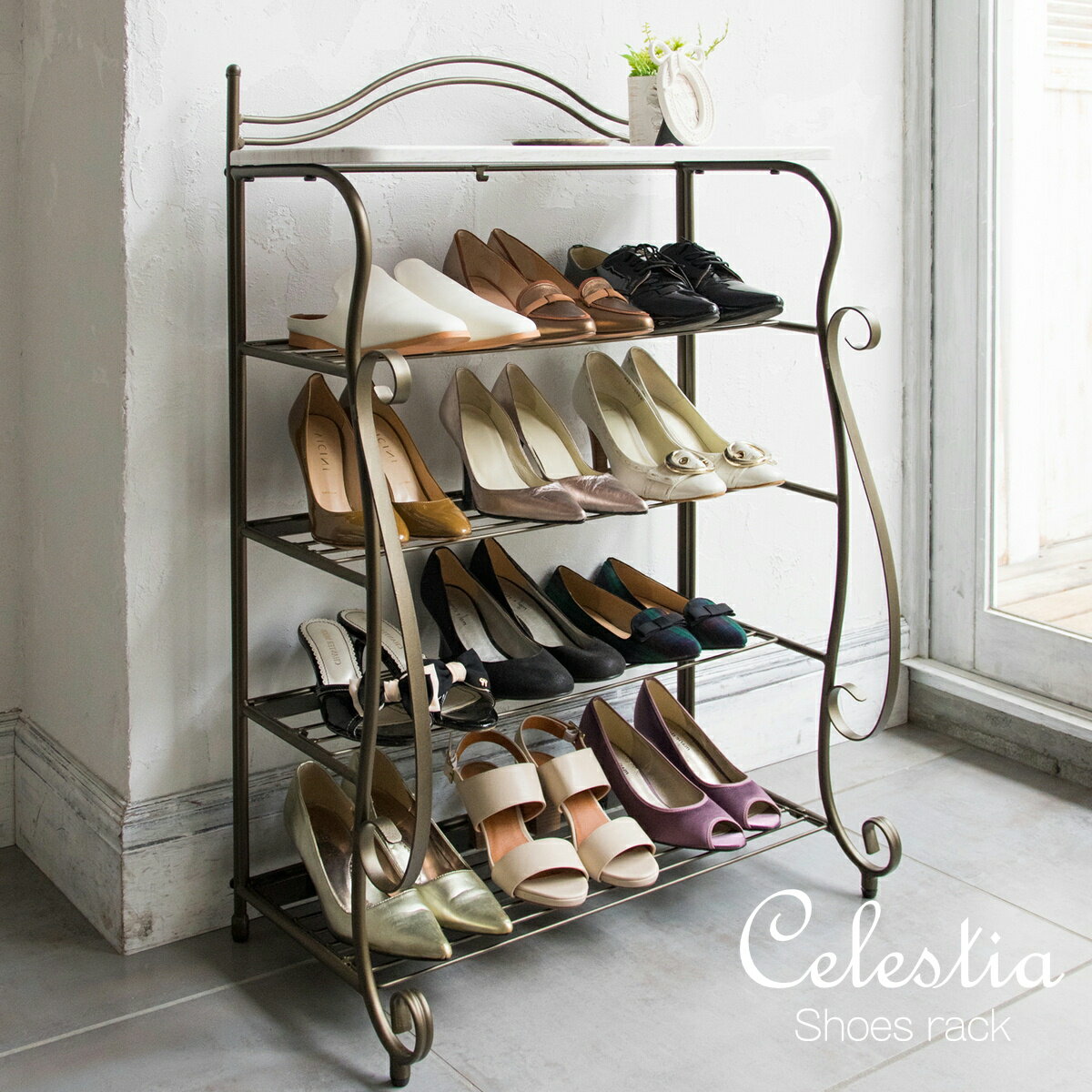 シューズラック 5段 スリム おしゃれ 省スペース 棚 靴箱 玄関 靴置き 下駄箱 収納 シューズBOX 姫系 アパレル ブティック 下足箱 玄関収納 シューズ...