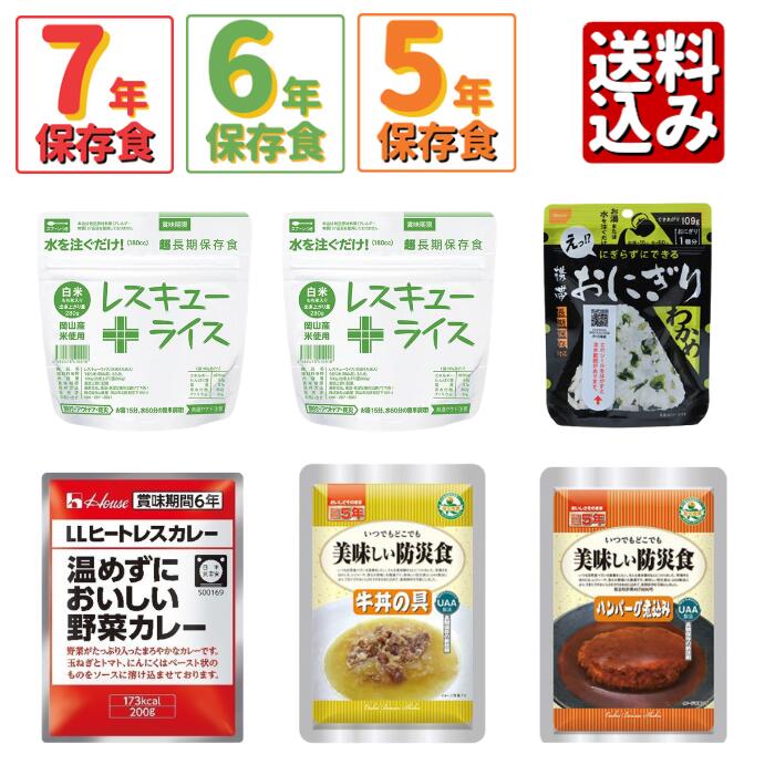 【送料無料】防災非常食1日分3食セット　1人×1日分　おにぎりと美味しいハンバーグ煮込み　美味しい牛丼の具　野菜カレー　白米のお得セット【5年保存】【7年保存】【ゆうパケット】