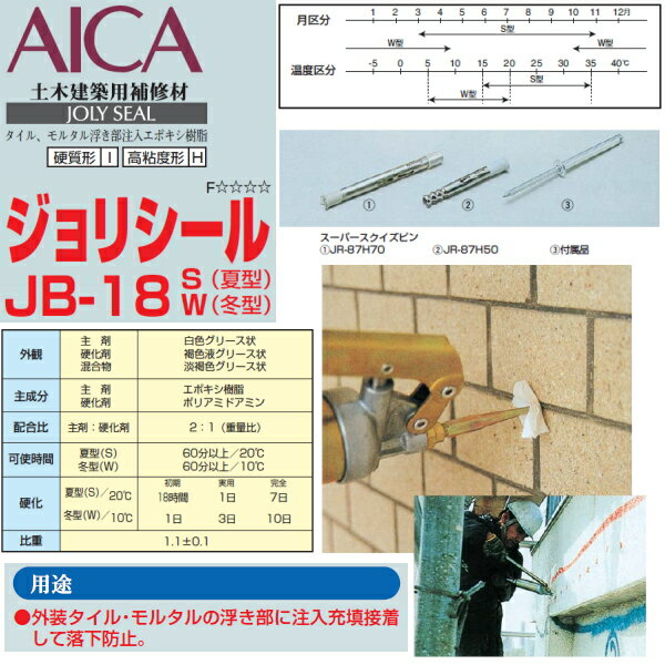 エポキシ樹脂注入 補修材 ジョリシール JB-18 高粘度 3kgセット×4セット箱 S 夏型 W 冬型 高粘度形 アイカ 常温硬化型 外装タイル モルタル浮き部 充填接着 566 2