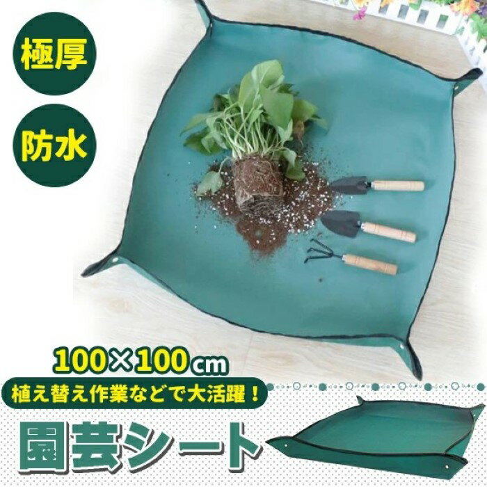 価格帯で探す 〜￥1,000 ￥1,000〜￥2,000 ￥2,000〜￥5,000 ￥5,000〜￥10,000 ￥10,000〜 検索ワード：園芸シート 厚手 緑100x100 80x80 防水 シート 植え替え ガーデニングトレーシート 大 ガーデニングシート 庭仕事 寄せ植え ギフト サニーシート 母の日鉢やプランターの植え替え時に土や砂でお部屋等を汚さずに作業ができる園芸シート。 ■組み立て簡単♪四隅をボタンで留めればあっという間に園芸スペースが完成いたします。使用後もコンパクトに畳んで収納♪ ■お手入れ簡単♪汚れたらさっと洗い流すだけ！水をはじいて乾きやすい。サイズ約100×100cm（平面時）、立体時 約80×80cm材質ポリエステル