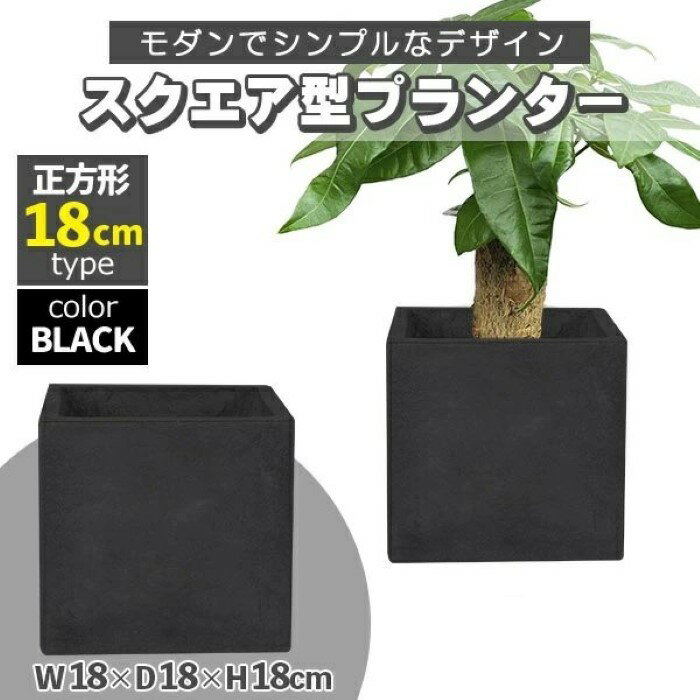 プランター 小型 スクエア 正方形 ブラック 18x18x18cm 深型 プランターボックス 植木鉢 鉢植えカバー プランターカバー 鉢カバー 屋外 ガーデニング 観葉植物 家庭菜園 玄関 軽量 グラスファイバー 排水穴 モダン おしゃれ《代引き不可》 39ショップ ポイント消化