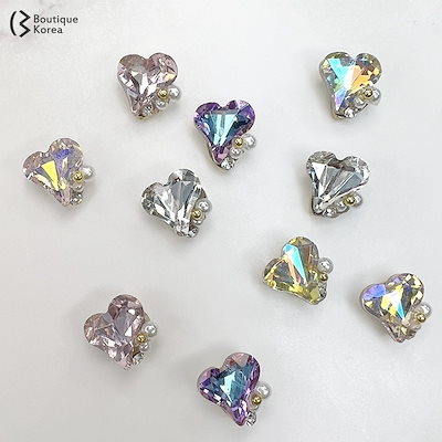 BoutiqueKorea KiraKira とんがりハートパーツ ネイルパーツ オーロラハート パールパーツ Mパーツ 韓国ネイル ハートパーツ jw