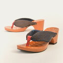 ・水鳥工業 みずとり 下駄 hitete クラフト 6.5cmヒール KCC-14 刺子織/黄紺・赤 21cm~25.5cm レディース