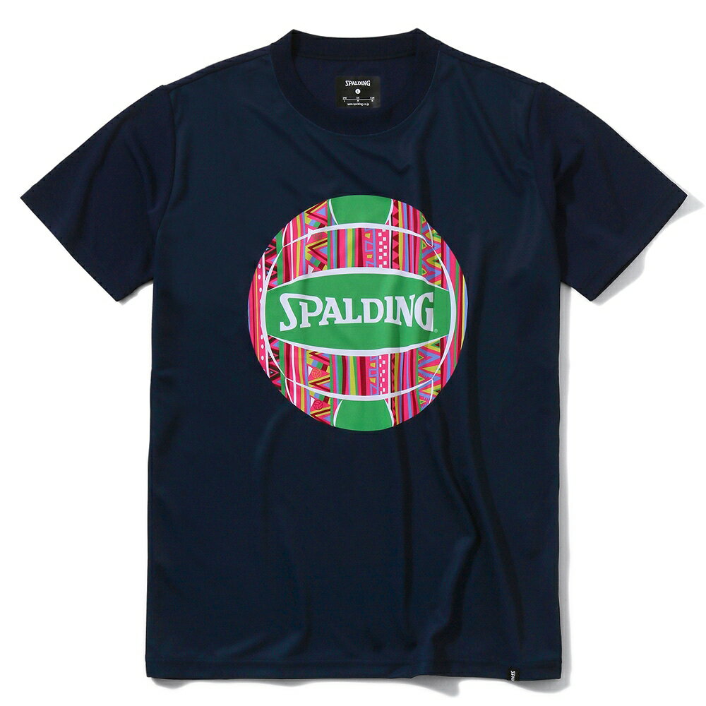 SPALDING スポルディング バレーボール Tシャツ アフリカントライバルボール ネイビー NV バスケ SMT22071V