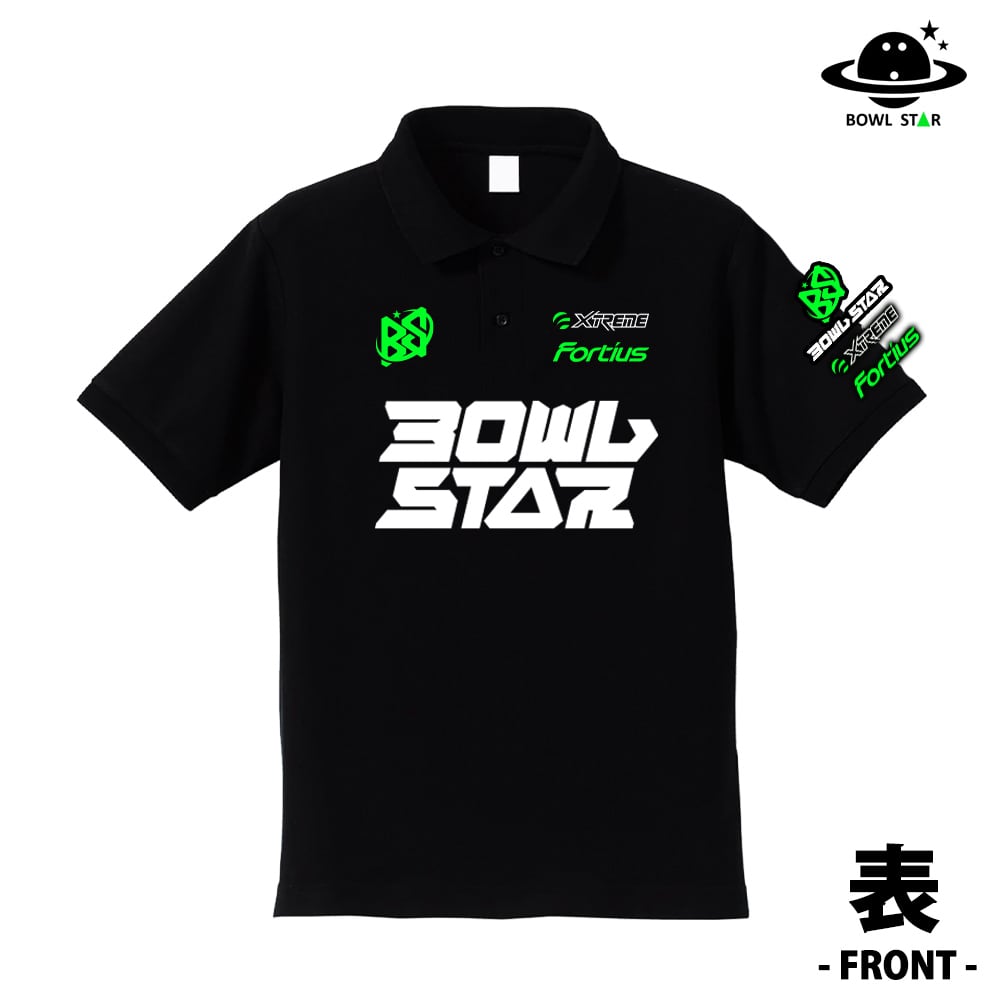 【送料無料】ボウルスタースポーツポロシャツサードロゴブラック＆グリーンボウリング　ボウリングウェ..
