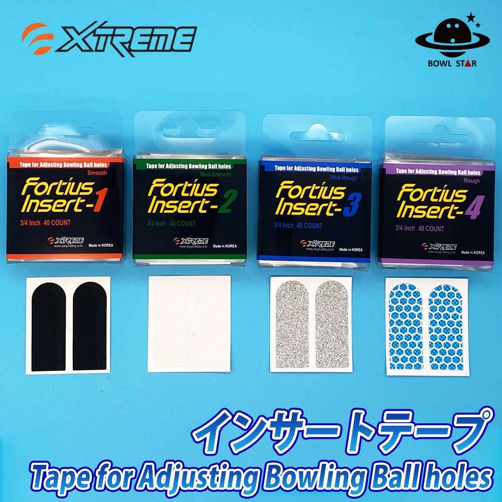 ボウリング ボウルスター インサートテープ 海外限定 XTREME エクストリーム FORTIUS フォルティウス 用品 日本で他では未発売のインサートテープです！色ごとに抜けやすさが違います！自分の使いやすいテープを見つけてボウリングを楽しみましょう！ アメリカや韓国で人気のメーカーXtreme社と株式会社ボウルスターはエクスクルーシブ契約を行いました！◆商品名Xtreme Fortius Bowling Tape（40枚入り）◆種類について全4色（選択欄よりお選びください）1：スムース（Smooth）2：ミッドスムース（Mid Smooth）3：ミッドラフ（Mid Rough）4：ラフ（Rough）番号の低い順から滑りやすく、上がるにつれひっかかりやすくなります。◆価格についてまとめ買いがお得です。・通常1個価格　　1,000円・4個セット価格　　3,600円なんと400円もお得です！！◆オススメの使用方法こちらのインサートテープはボールの親指の穴に貼るテープです。親指のお腹側、また背中側に貼ることでタイミングよくリリースすることを手助けいたします。4種類のテープの中で自分に合うテープを見つけ出し、最高のリリースタイミングを見つけましょう。貼る位置や枚数など、いろいろと試してみて、自分に合った方法を見つけてみてください。◆その他※在庫が無くなった場合はお時間をいただく可能性がございます。（その際はご連絡させていただきます。）※支払い完了後のキャンセル、返品はお受けできかねます、ご了承ください。※画像は照明やモニター等の関係で実際の色と異なる場合があります。 2