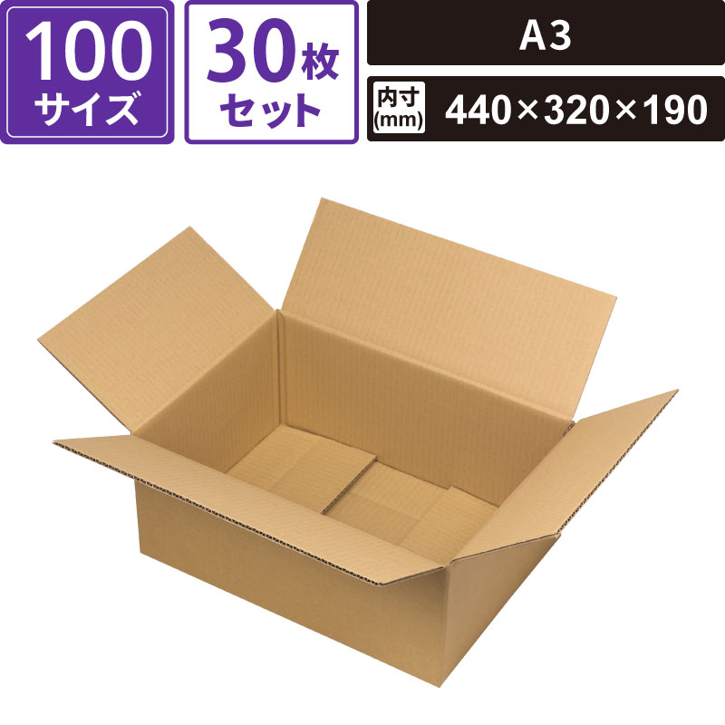 ボックスバンク ダンボール 宅配 100サイズ A3 30枚セット 【外寸：450×330×205 内寸：440×320×190】 ヤマニパッケージ EE-508FS SM-FD18-0030