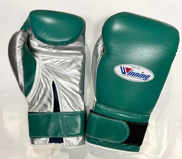 【For individual fighters in JAPAN only】WINNING boxing gloves MS-500B 14oz Velcro in GREEN x SILVER ウイニング練習用　ボクシング　グローブマジックテープ式14オンス（プロタイプ）グリーン x シルバー（楽天・アメリカ屋スポーツ）