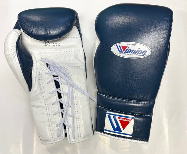 【For individual fighters in JAPAN only】WINNING boxing gloves MS-600 16oz lace up in NAVY x WHITE ウイニング練習用　ボクシング　グローブひも式16オンス（プロタイプ）ネイビー x ホワイト