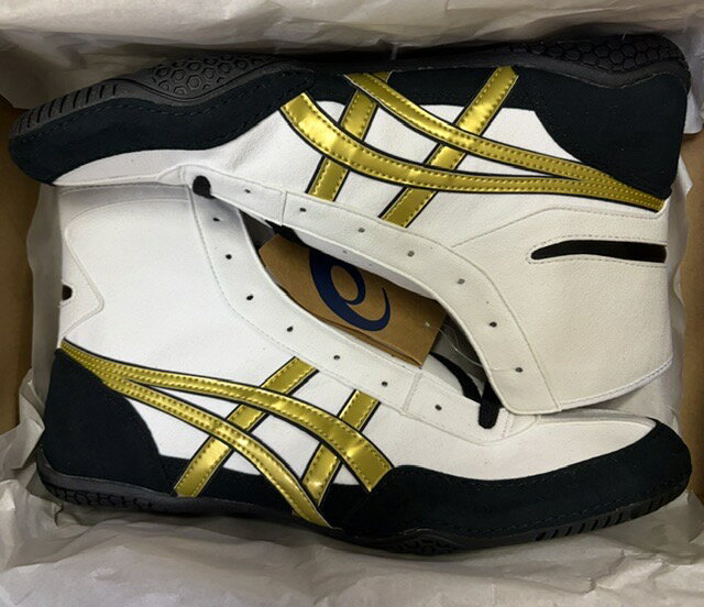 樂天商城 - 27.0cm【3営業日程度で出荷可能】サイズが合えばお買い得 ASICS Speciai Order レスリングシューズ ホワイトxブラック補強xゴールドライン(ふちブラック）・ヒールウインドウ ブラックスペシャルオーダー アシックスEX-EO後継
