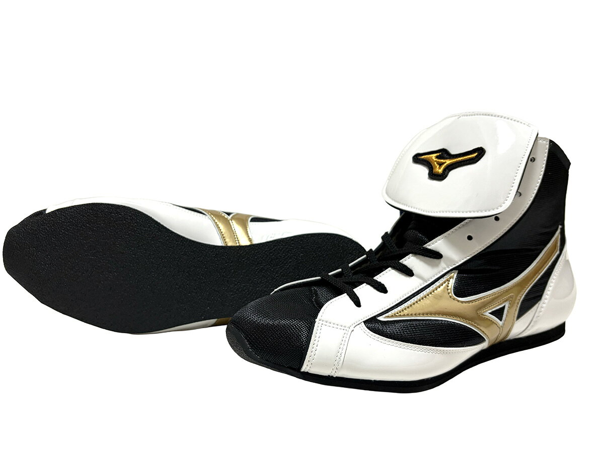 【3−5営業日で出荷】IN STOCK 限定品 FINISHER 日本製 MIZUNO フィニッシャーLOW ミズノボクシングシューズ ショート　(ホワイトxブラック ゴールドライン）　FINISHER LOW アメリカ屋オリジナルシューズバッグ付