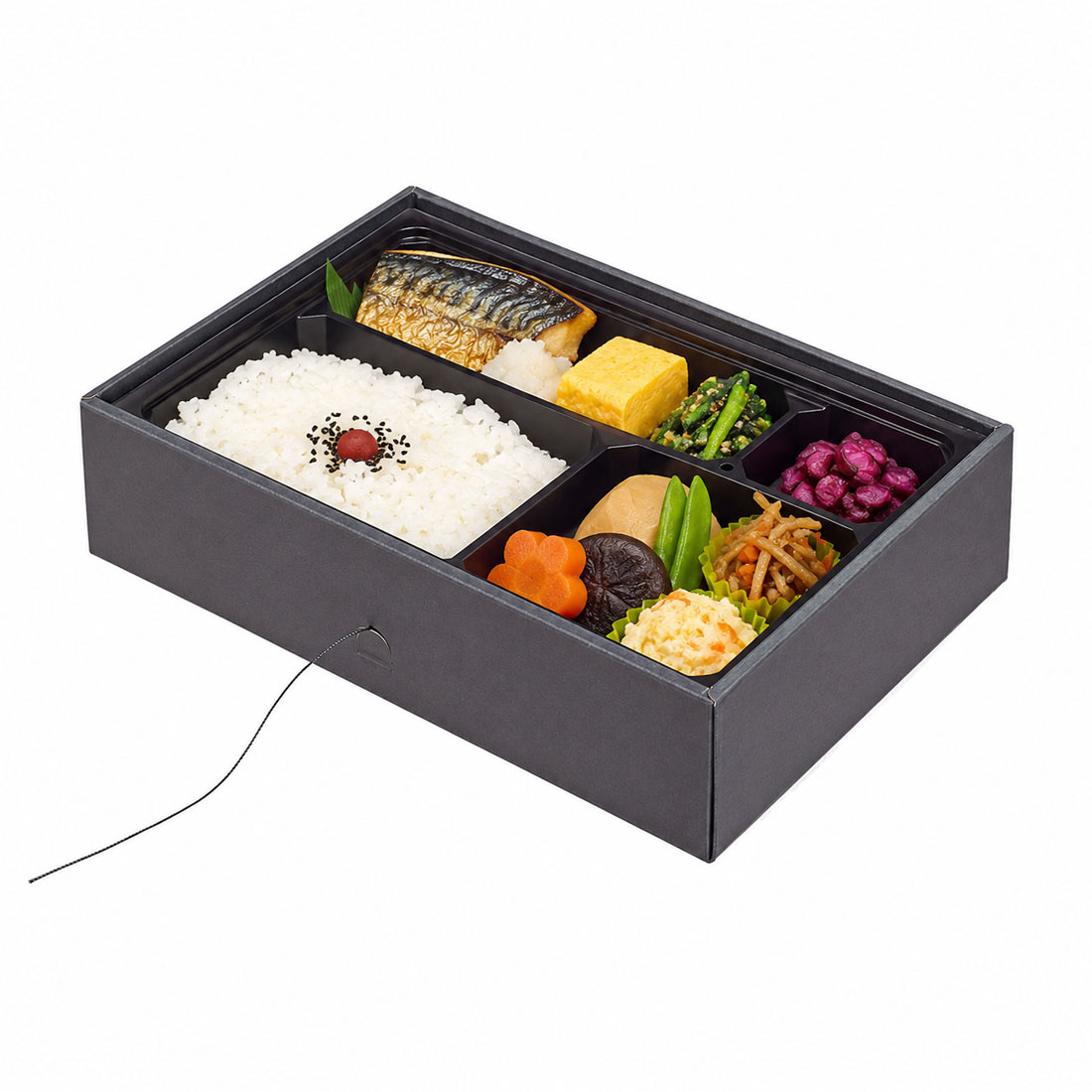 貼箱屋 KASANE(かさね)のヨシザワ 蒸熱BOX 幕の内 50個 弁当 使い捨て 容器 食品包材 蒸気加熱 弁当箱 トレーサイズ275X180X35mm 90-60c-bk1｜アングル2