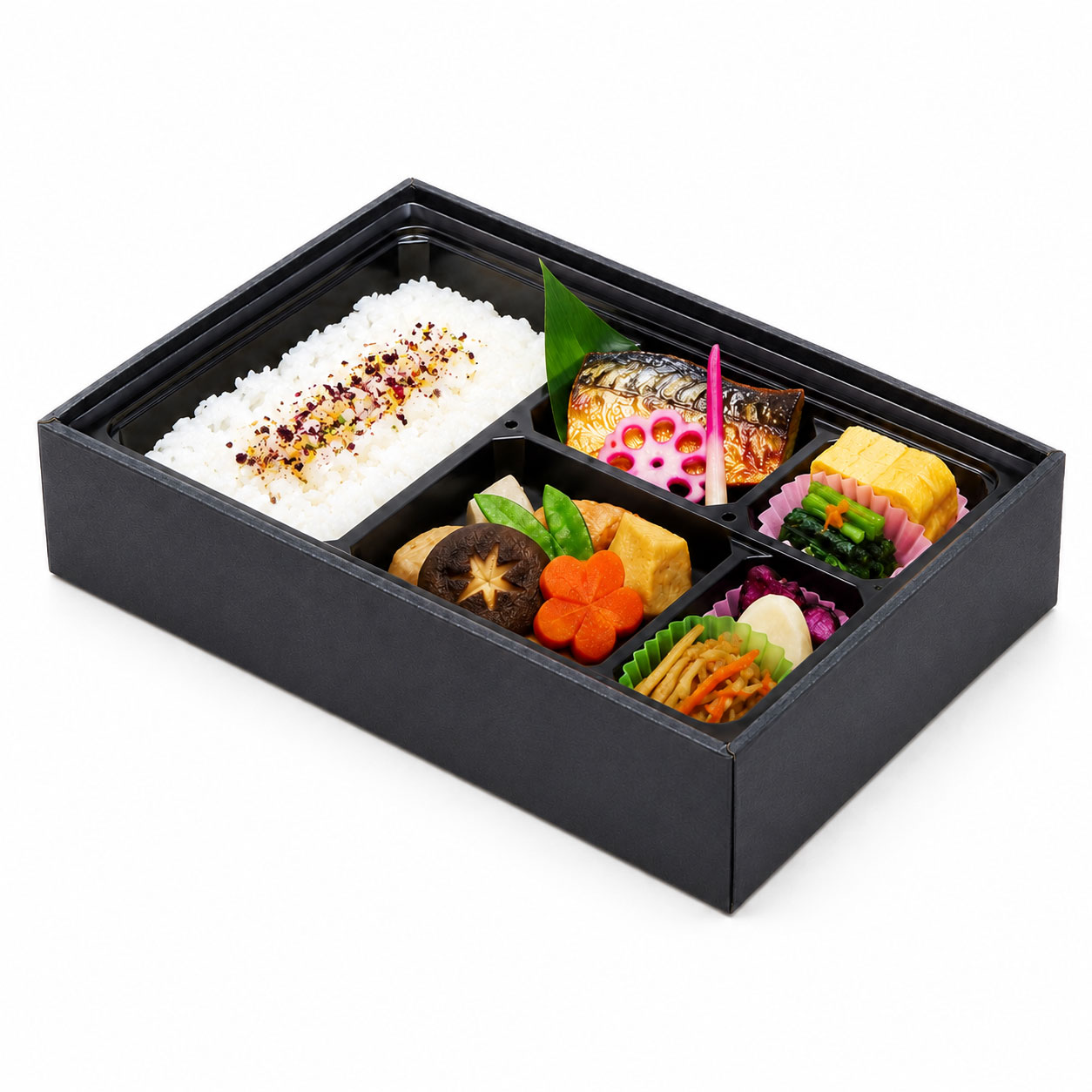 貼箱屋 KASANE(かさね)のヨシザワ 蒸熱BOX 幕の内 50個 弁当 使い捨て 容器 食品包材 蒸気加熱 トレーサイズ275X180X35mm 90-60a-bk｜アングル2