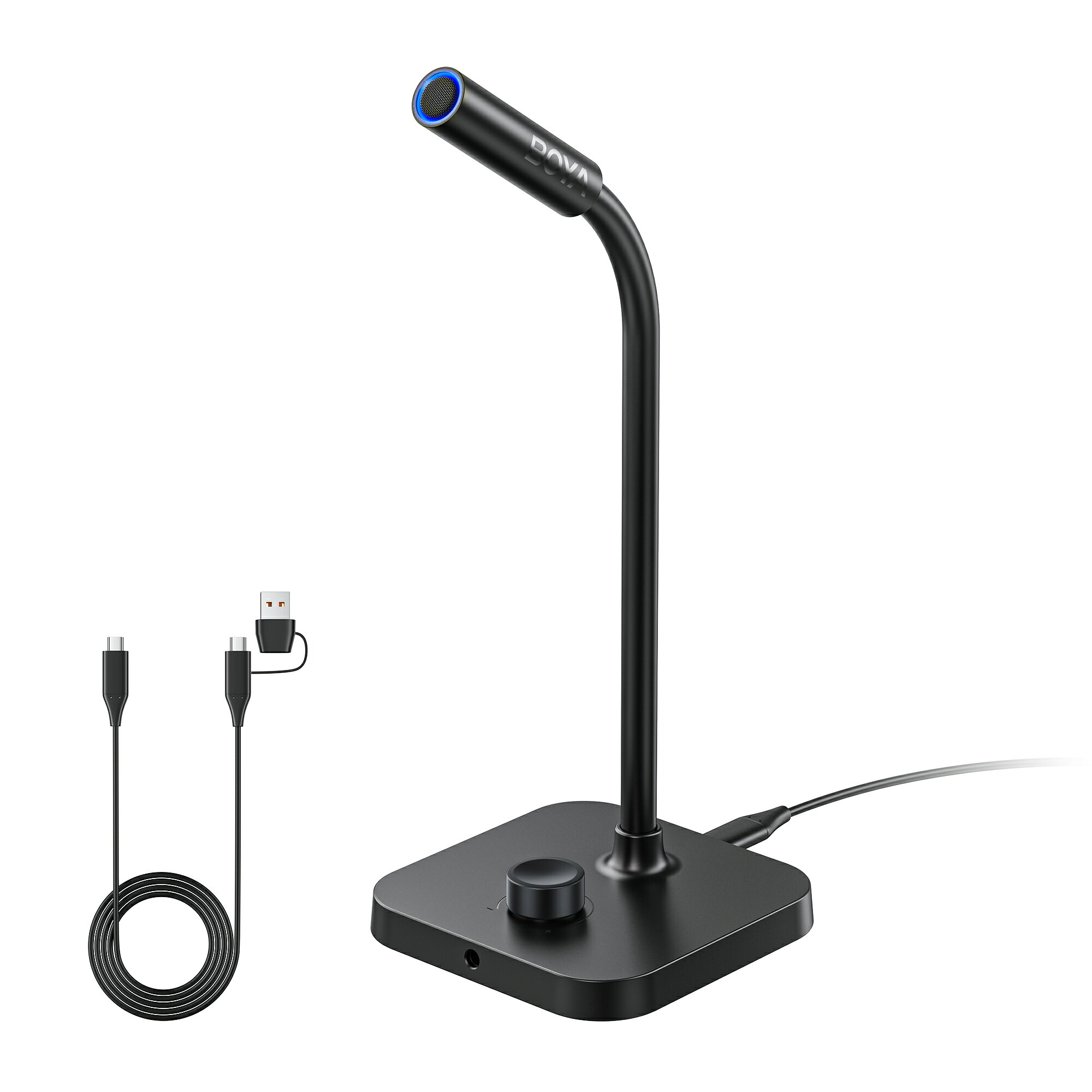 【スタジオ品質-192kHz/24bit 高音質録音】BOYA CM40 USBマイクは高性能サウンドカードを内蔵し、最大192kHz/24bitのハイレゾ録音を実現。クリアで自然な音声を再現し、ライブ配信、ポッドキャスト、オンライン授業、Web会議など幅広いシーンで活躍するPCマイクです。 【ENCノイズキャンセリング搭載】先進のENCノイズキャンセリング技術により、キーボード音や周囲の雑音などのバックグラウンドノイズを効果的に低減。騒がしい環境でも声を聞き取りやすく届ける、在宅勤務・オンライン会議に最適な配信用マイクです。 【Φ9.7mm 高感度コンデンサーカプセル】高感度の9.7mmコンデンサーカプセルを採用し、声の細かなニュアンスまで繊細にキャプチャ。最大130dB SPLの大音量にも対応し、歪みを抑えた安定した録音を実現するコンデンサーマイクです。 【USB-C接続・プラグ＆プレイ】ドライバー不要で接続するだけですぐに使用可能。Windows、macOS、USB-C対応スマートフォン・タブレットに対応したパソコンマイクです。さらに3.5mmモニタリング端子を搭載し、遅延の少ないリアルタイムモニタリングが可能です。 【簡単操作＆＆安定感のあるベース】0〜30dBまで調整できる無段階ゲインコントロールノブとワンタッチミュート機能を搭載。360°自由に調整できるフレキシブルなグースネックアームと滑り止めシリコンベースにより、快適な使用感と優れた安定性を実現した卓上マイクです。