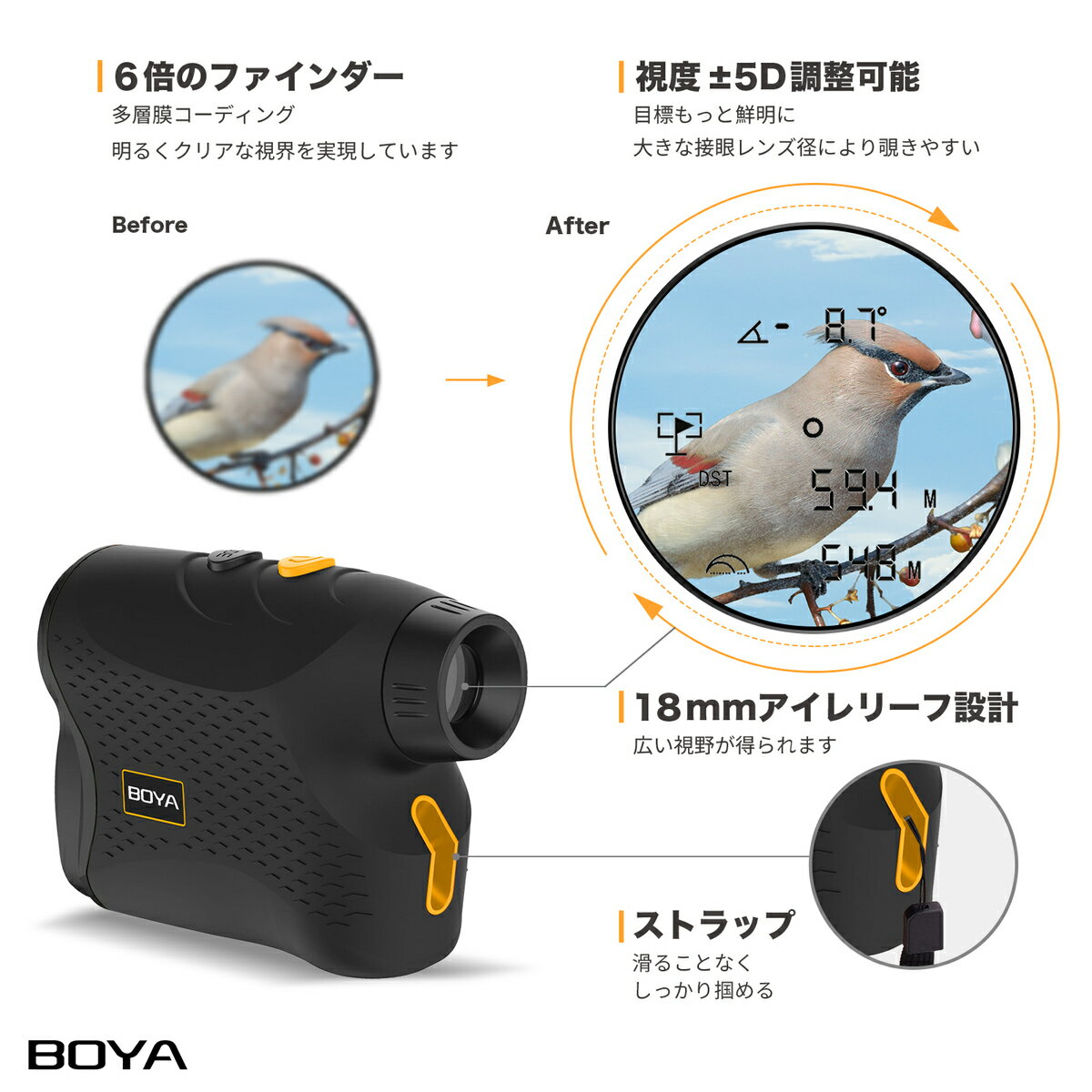 BOYA ゴルフ レーザー距離計 1100ydまで対応 スロープ距離 高低差機能 スコープ 距離測定器 日本語取扱説明書 1 正規品 LR1000P コンパクト 連続測定 防塵 防滴性能