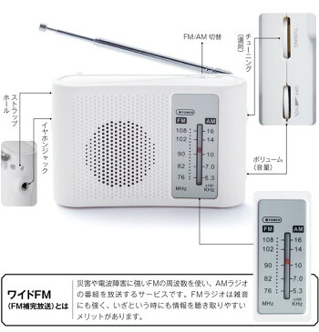 送料無料 !( 定形外 ) ワイドFM対応ラジオ 防災 ポケットラジオ 電池式 ポータブルラジオ 手のひらサイズ AMも受信 スピーカー 搭載 イヤホン ジャック ワイドFM-AMラジオ 携帯ラジオ 単3電池 防災用品 オーディオ機器 景品 台風対策 停電 送料込 ◇ WIDE FM＆AMラジオU